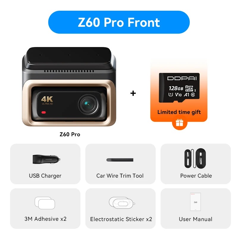 2025 جديد DDPAI 4K Dash Cam Z60 Pro 3CH 