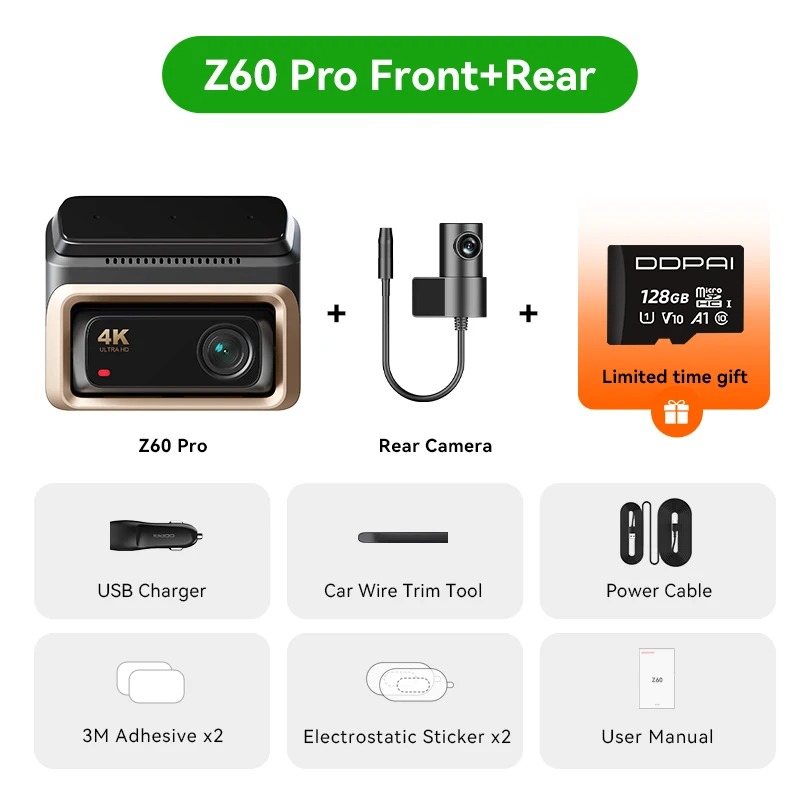 2025 جديد DDPAI 4K Dash Cam Z60 Pro 3CH 
