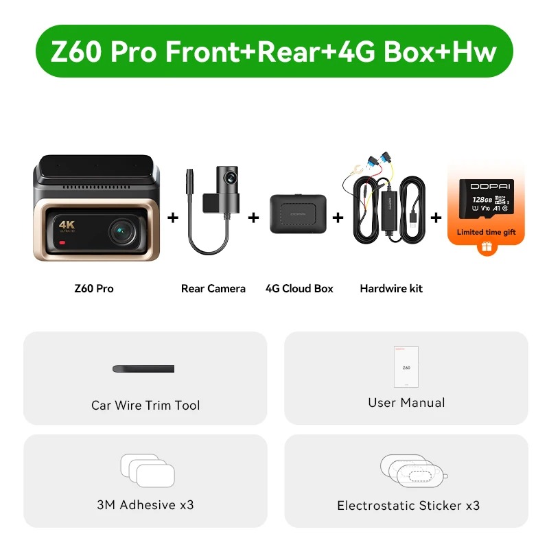 2025 جديد DDPAI 4K Dash Cam Z60 Pro 3CH 